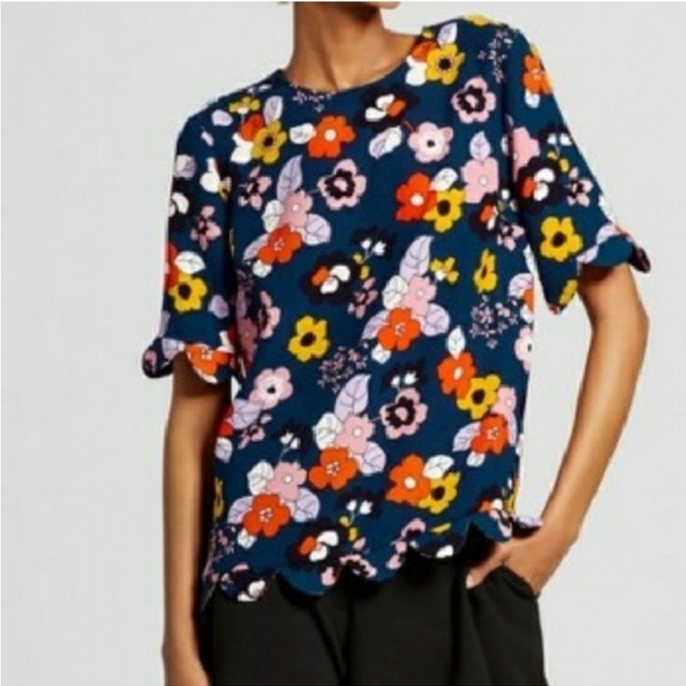 Victoria Beckham for Target Orange and Yellow Ruffled Blouse XS